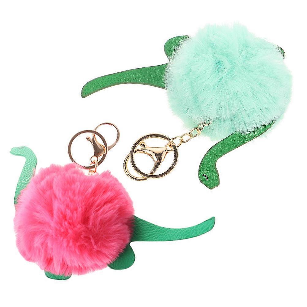 Soft Plush Dinosaur Keychain for Decoration 4Pcs Fuzzy Pom Pom Key Rings