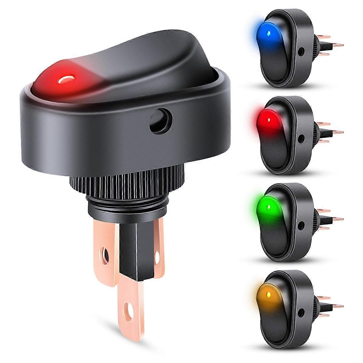 5PCS LED Lighted Rocker Switch 12V Illuminated on Off Toggle Switch