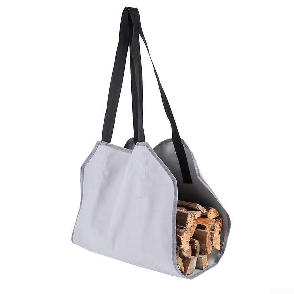 Outdoor Canvas Firewood Carrier Bag For Transporting Logs With Reinforced Handles Gray Long Lasting Use