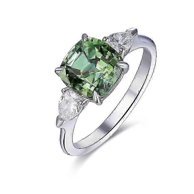 Imitation Natural Green Tourmaline Square Cut Ring, Apple Green Daily Beautiful Colored Gemstone Open Adjustable Ring