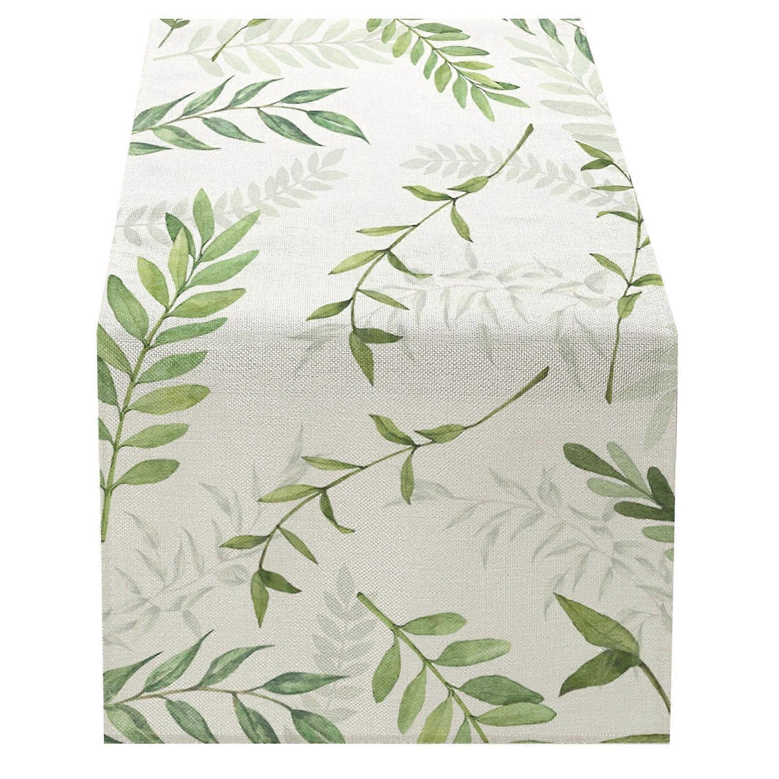 WRXMIJNHGSA Decorative Table Flag Summer Leaves Print Fresh Green Series Linen Home Decoration Table Cloth