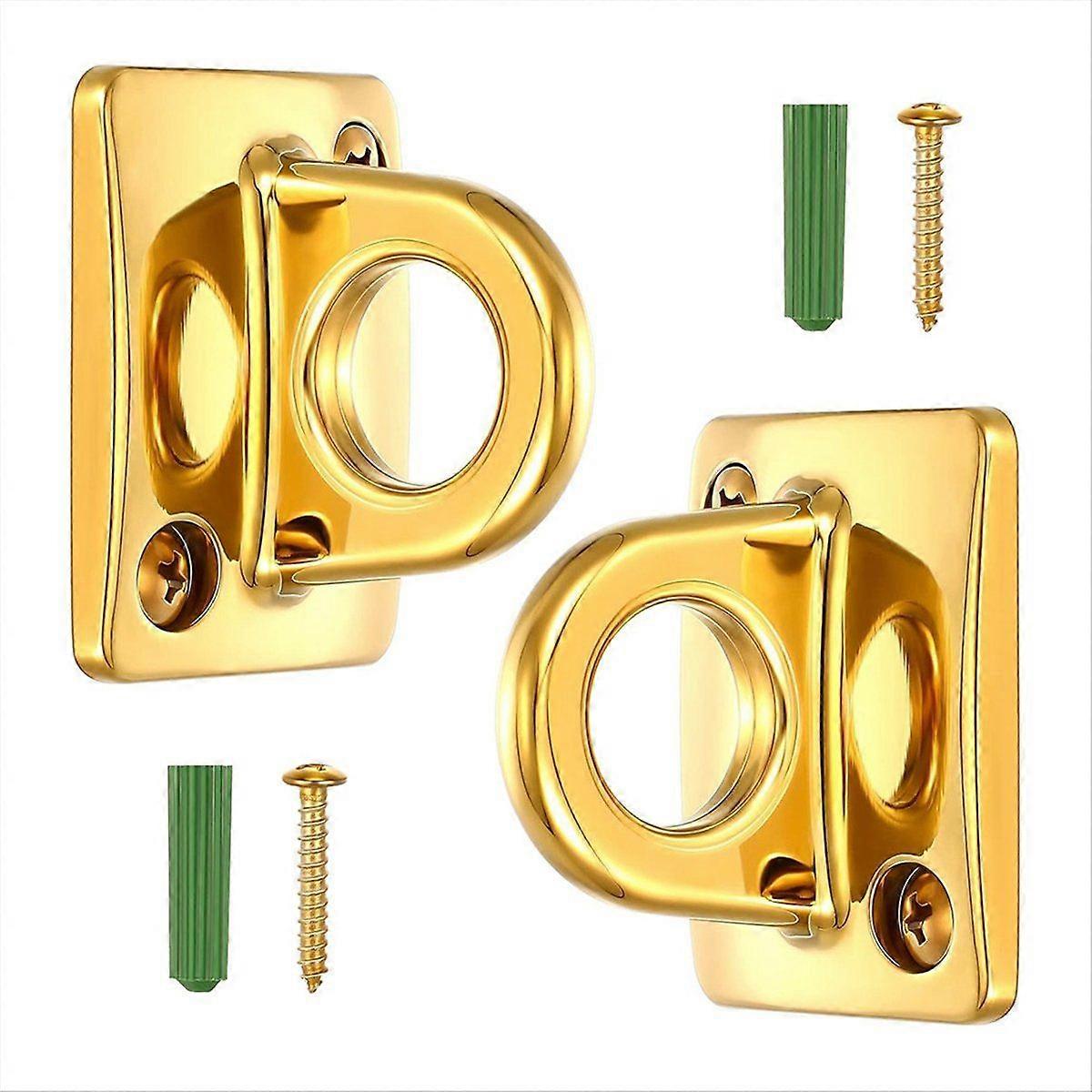 2 Pcs Gold Large Loop Wall Plate Metal Post Queue Line Barrier Hanging Circle Hook Rope Safety Barr