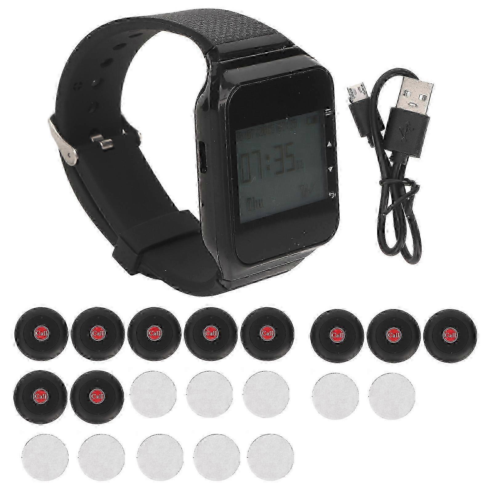 Wireless Caregiver Watch 1 to 10 RF Technology Removable Rechargeable Battery Time Display Wireless Calling System for Clubs