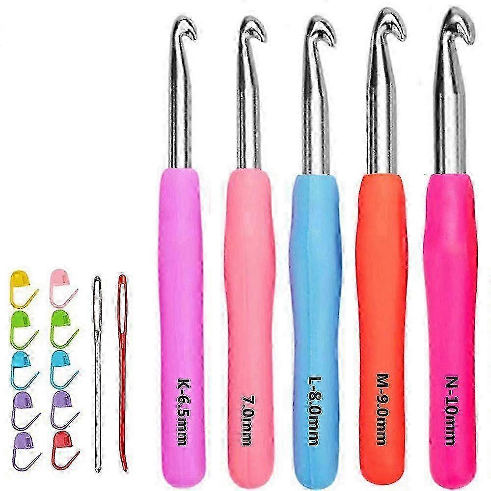 Crochet Hook Case, Polished Aluminum Smooth Crocheting Tools, Ergonomic Grip With Soft Handles For Arthritic Hands And Beginners (5PCS)