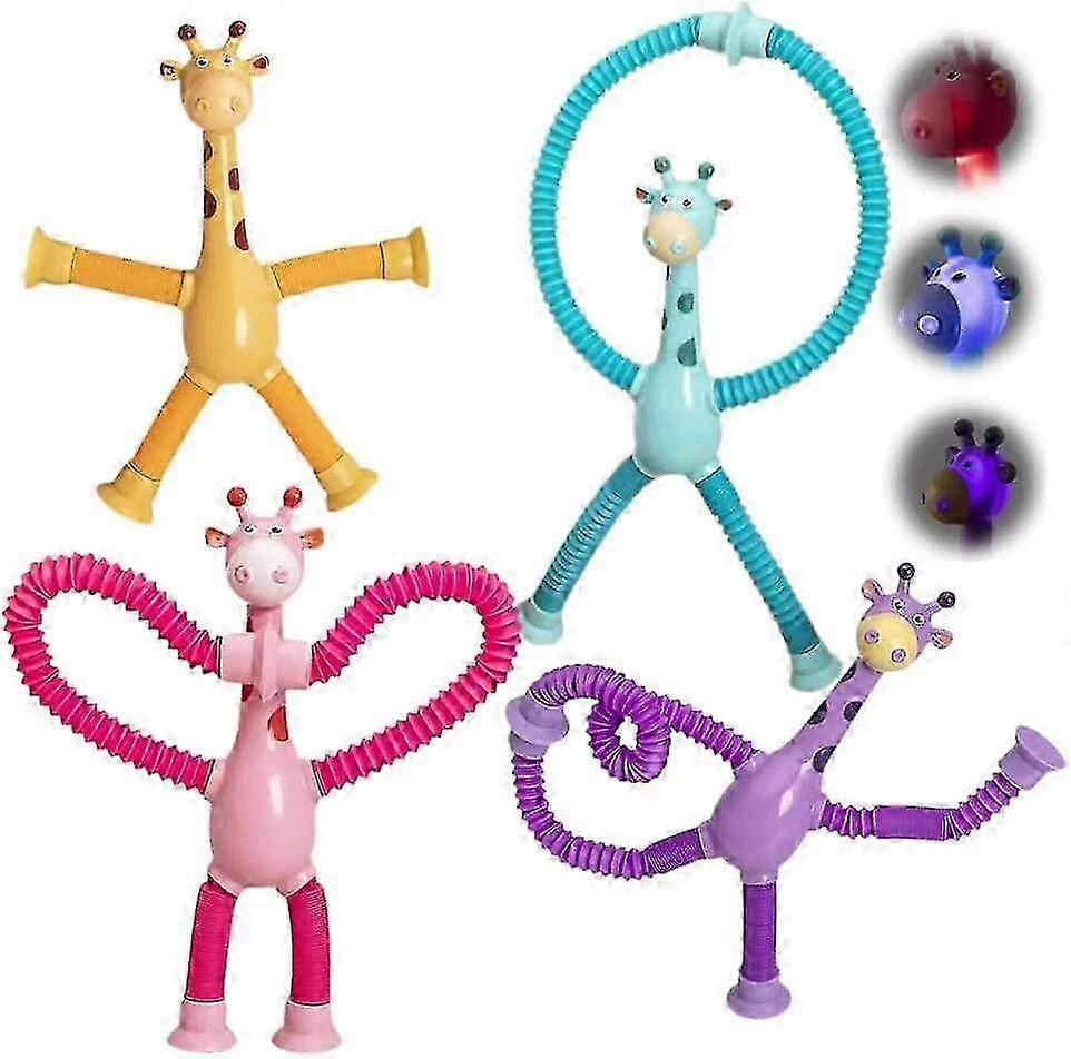 4pcs Telescopic Suction Cup Giraffe Toy, Shape-changing Giraffe Telescopic Tube Cartoon Puzzle Suction Cup Parent-child Interactive Decompression Toy