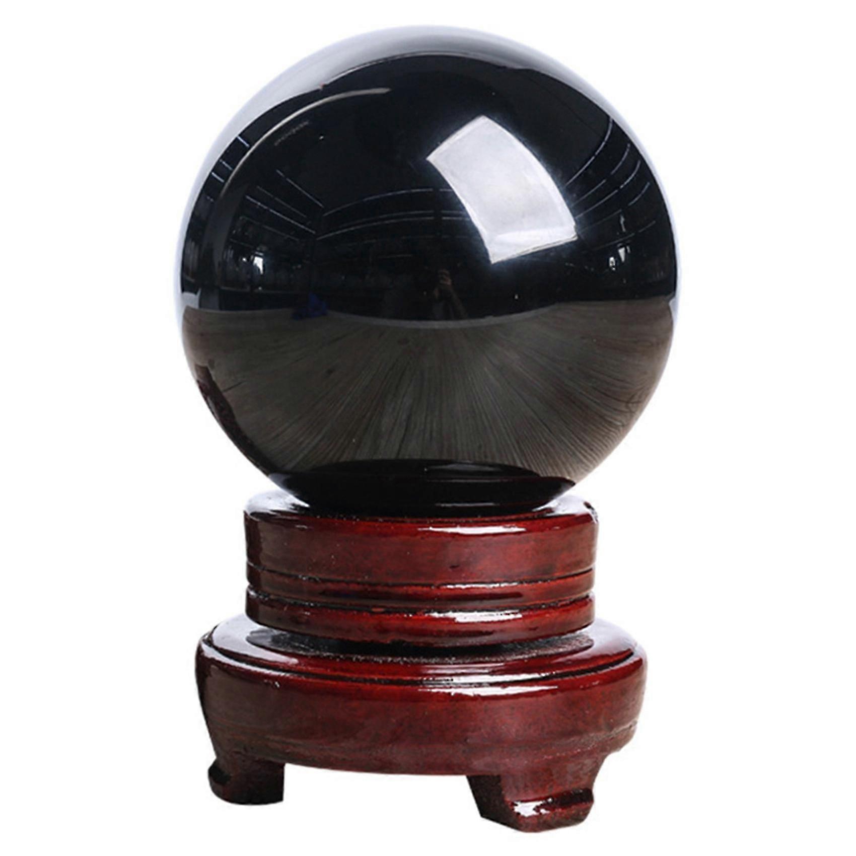 80mm Natural Black Sphere Crystal Ball Stone With Base