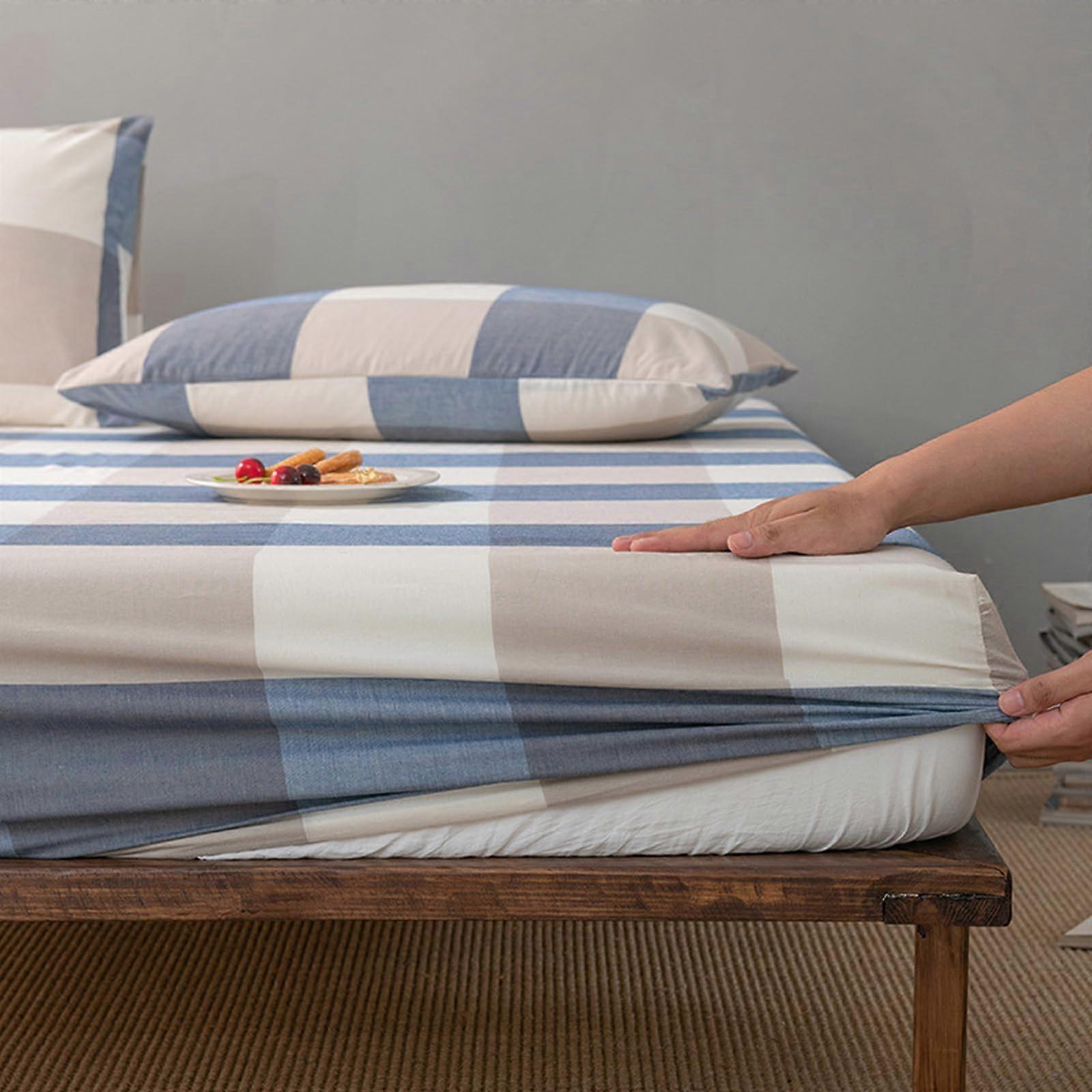 Cotton Bed Fitted Sheets Single Bed 150x200 Cm Soft Deep Pocket 25 Cm