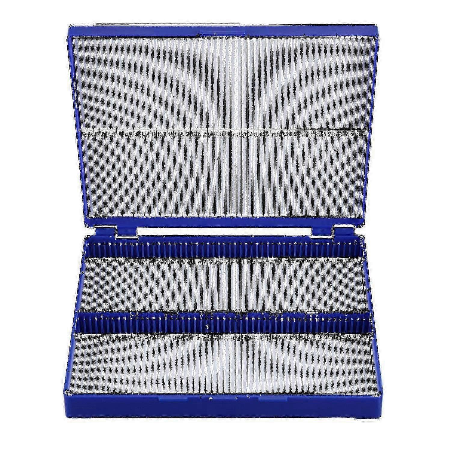 Microscope Slide Storage Box for 100 Slides - Royal Blue Plastic Holder with Rectangle Design