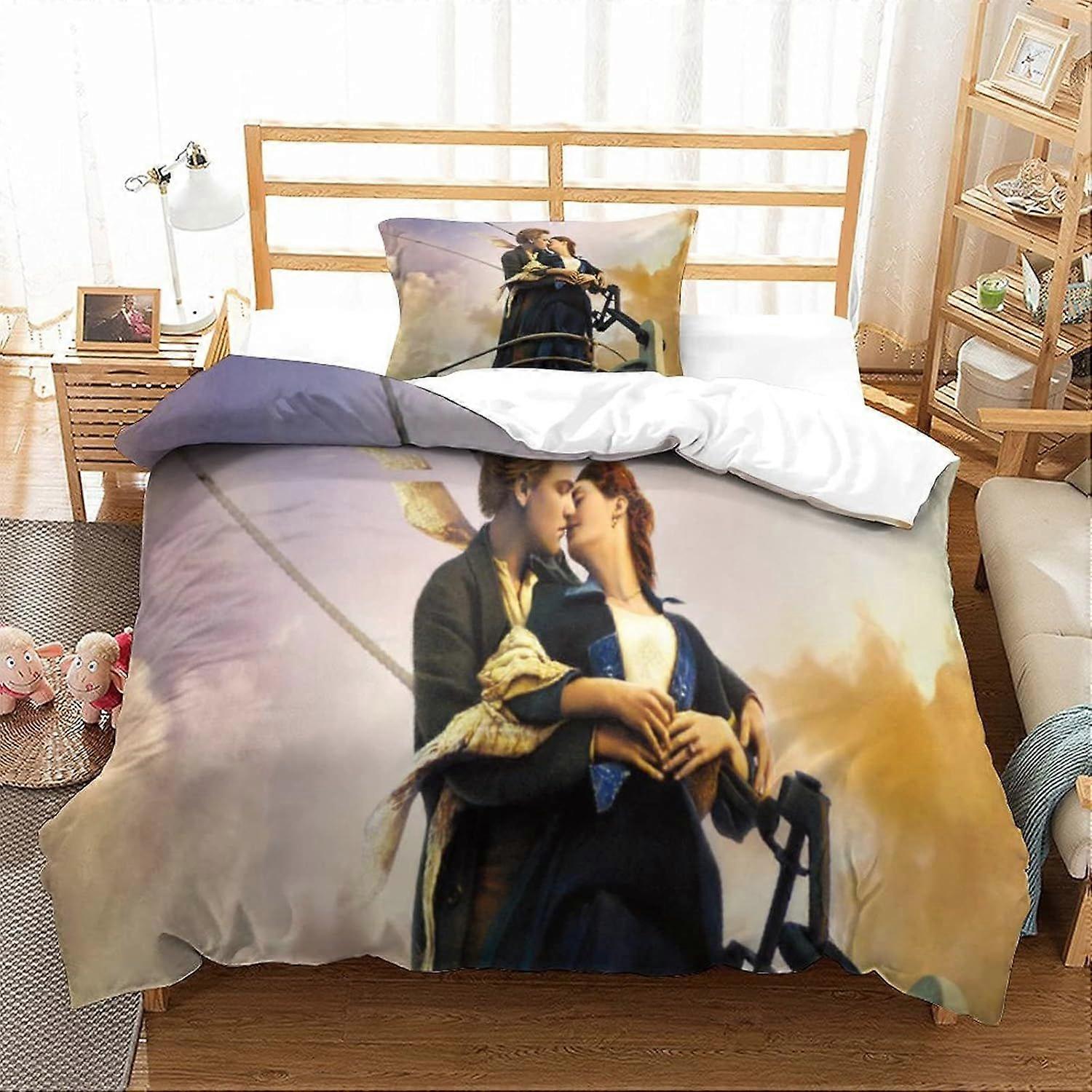 CAYBES جاك وروز تيتانيك لحاف غطاء مجموعة لوكس 3D غطاء لحاف فيلم الفراش المطبوع للفراش ، مجموعة ستوكات فائقة النعومة مع لحاف أكياس الوسادة 