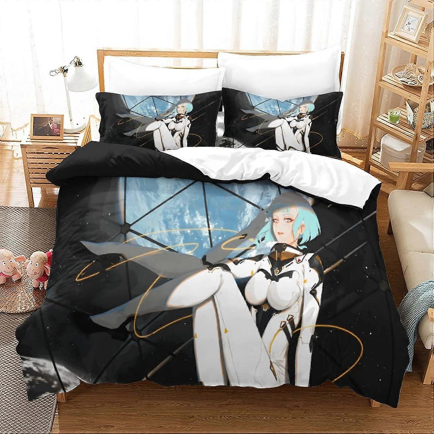 Cyberpunk Edgerunners Capa de edredom com fronhas 3D impresso de luxo Soft Bedding Easy Care Set com zíper David e Lucy Fechamento Design Exclusivo Anti-