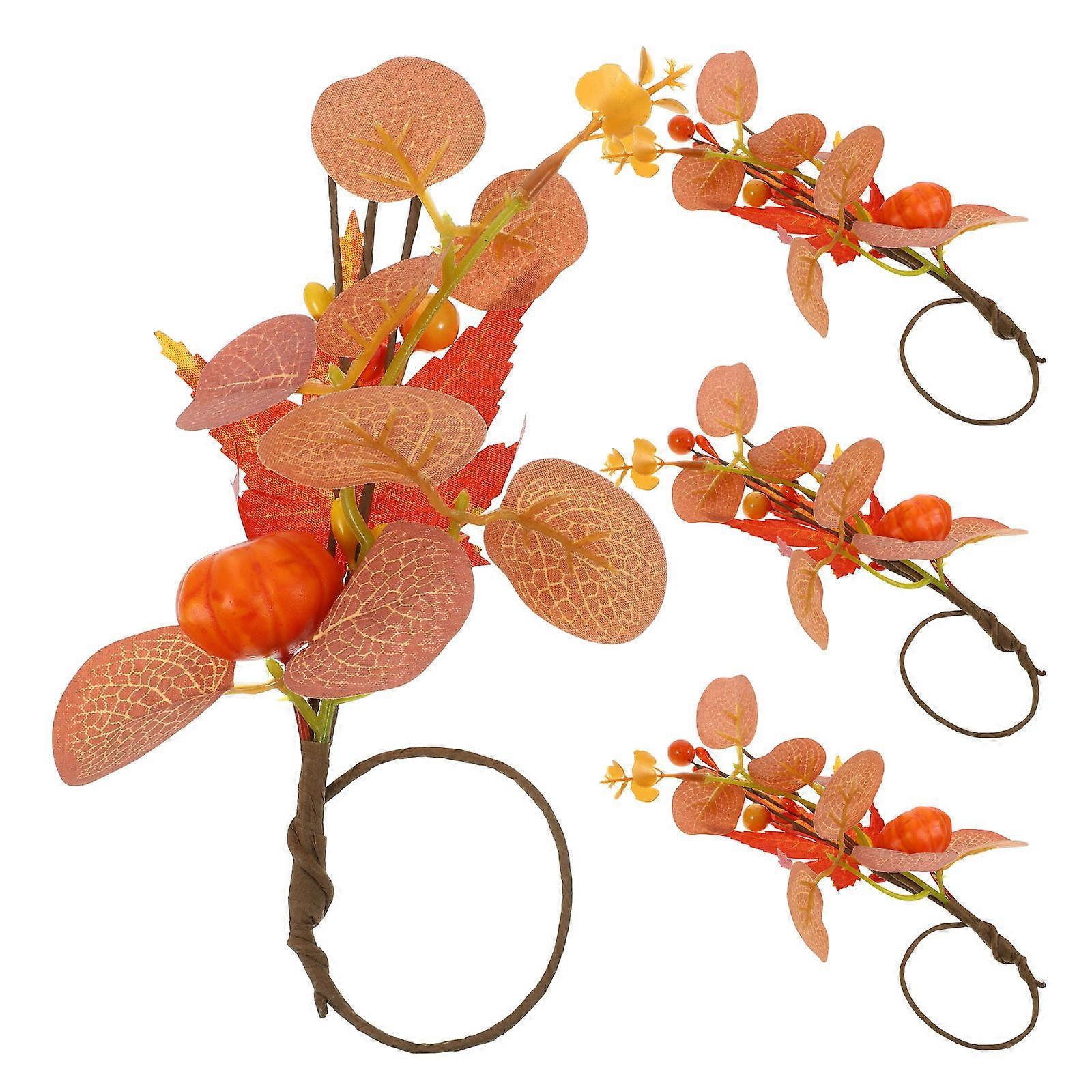 Orange Maple Leaf Napkin Rings for Decor 4Pcs Thanksgiving Table Setting