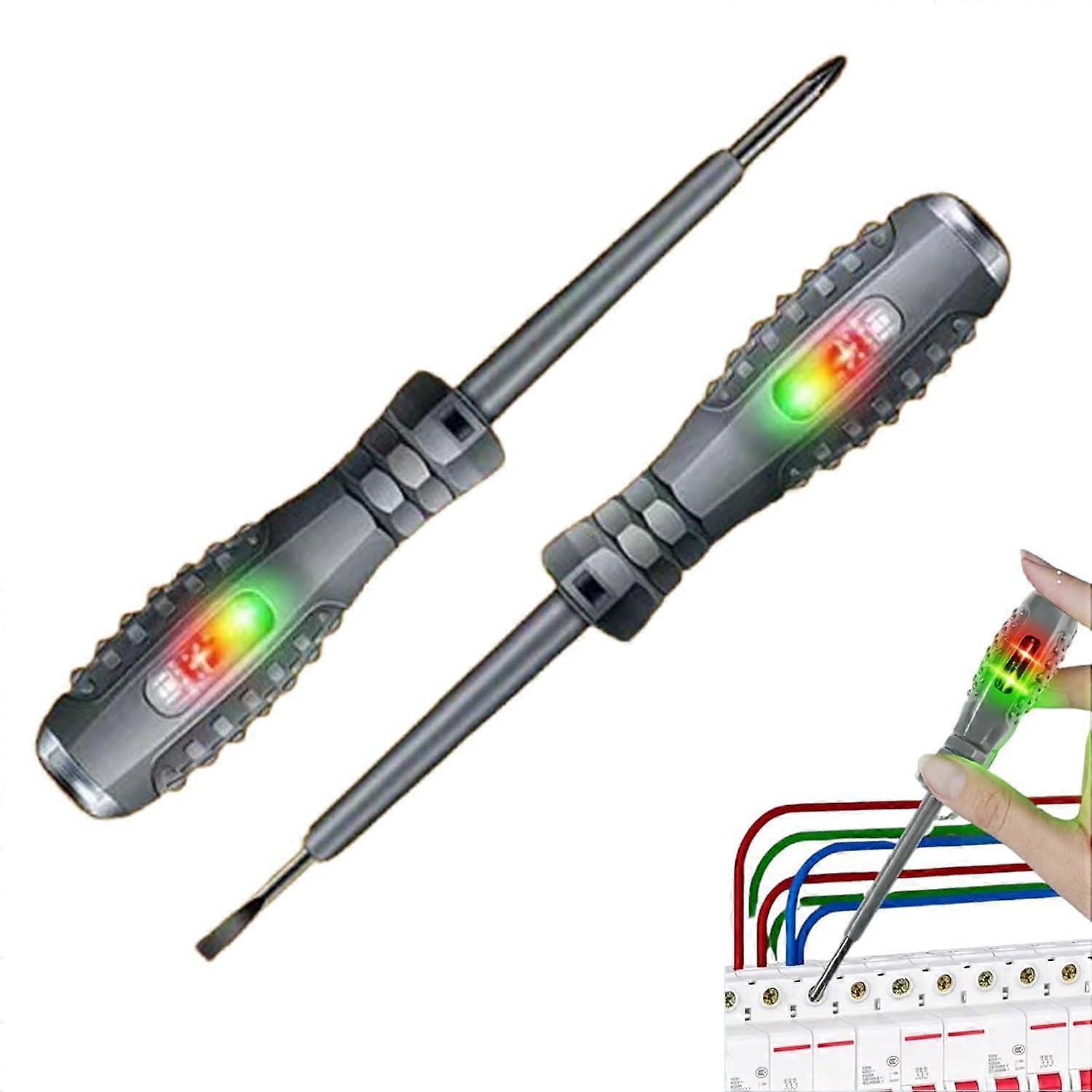 2PCS High Torque Alloy Dual Light Electric Pen Screwdriver, Voltage Detector & Electrical Tester with Light