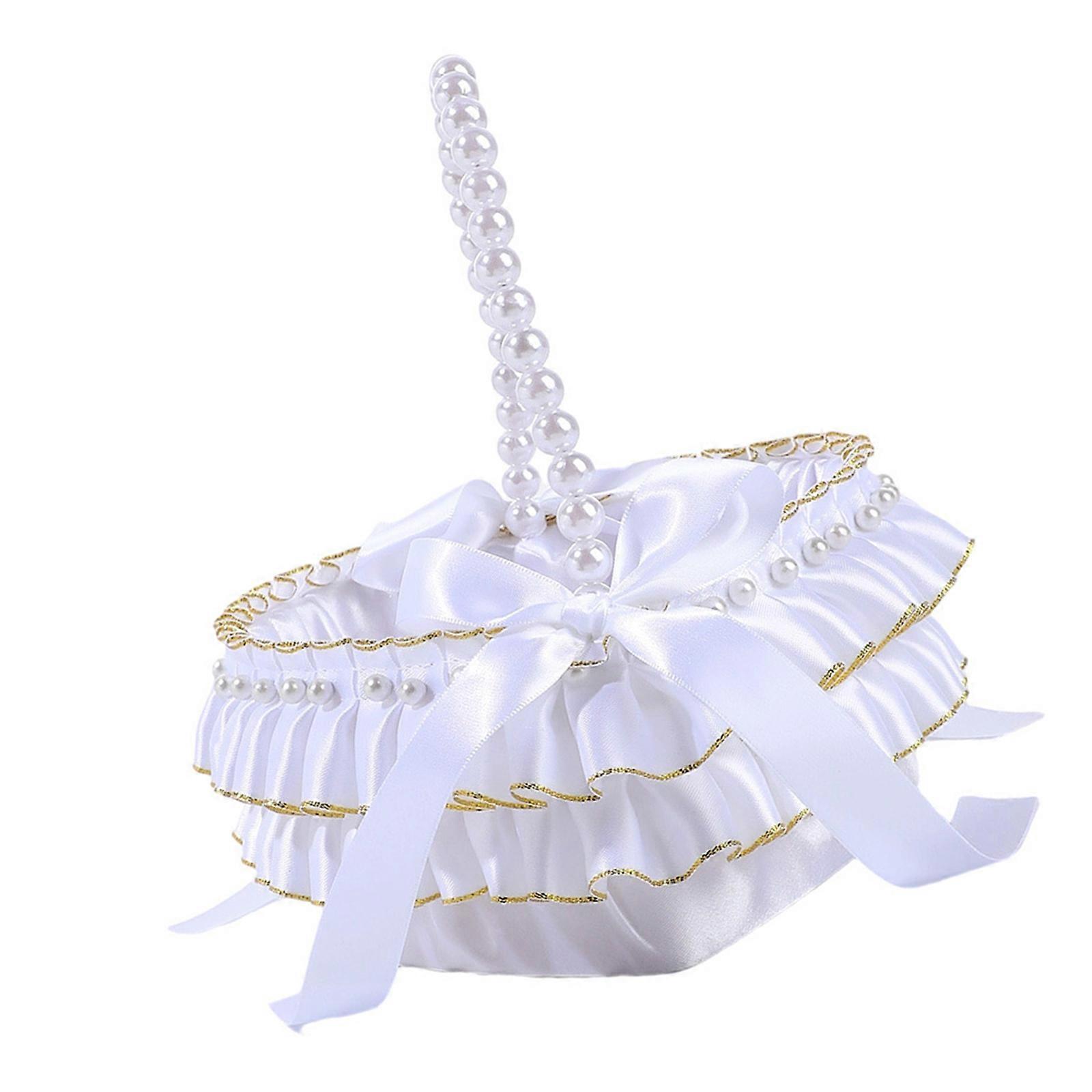 Fabric Storage Basket Decorated With Metallic Accent and Pearls for Special Occasions Display Multicolor