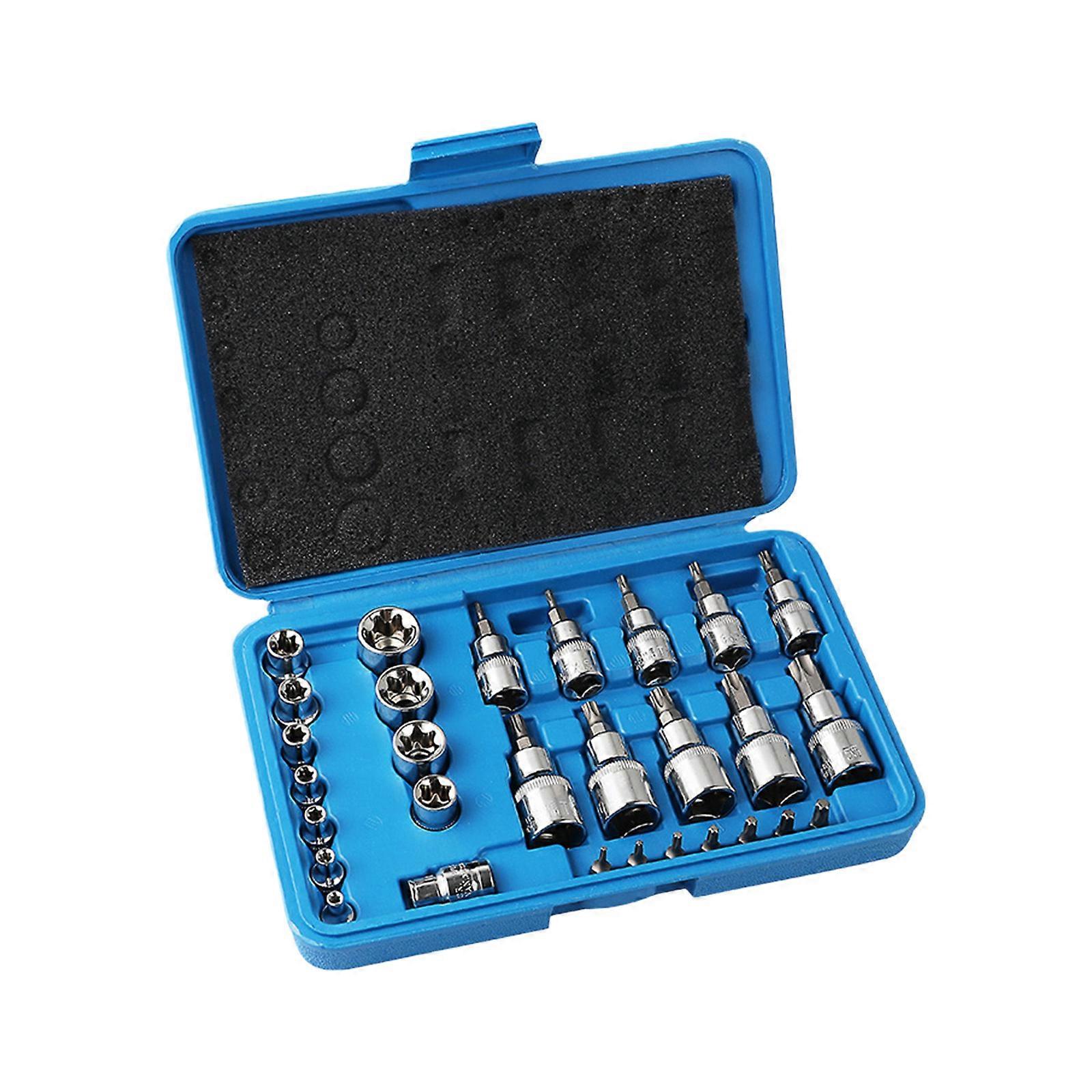 Heavy Duty 29 Piece Professional Automotive Socket Set 1/4" 3/8" 1/2" Drive Mechanic Tool Storage Case Ergonomic Handle Multicolor