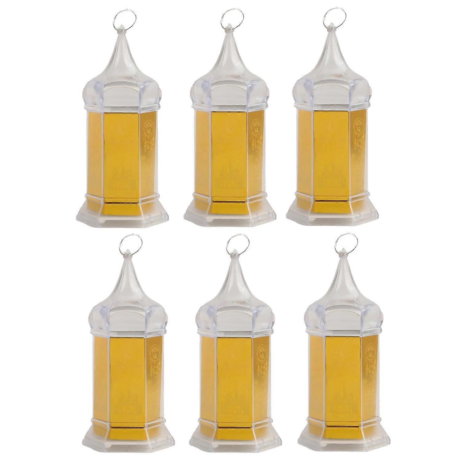6 Pcs Ramadan Candle Lantern Lights, 6,1 polegadas ouro Mini lanterna Lights, Mubarak pendurando lanternas D