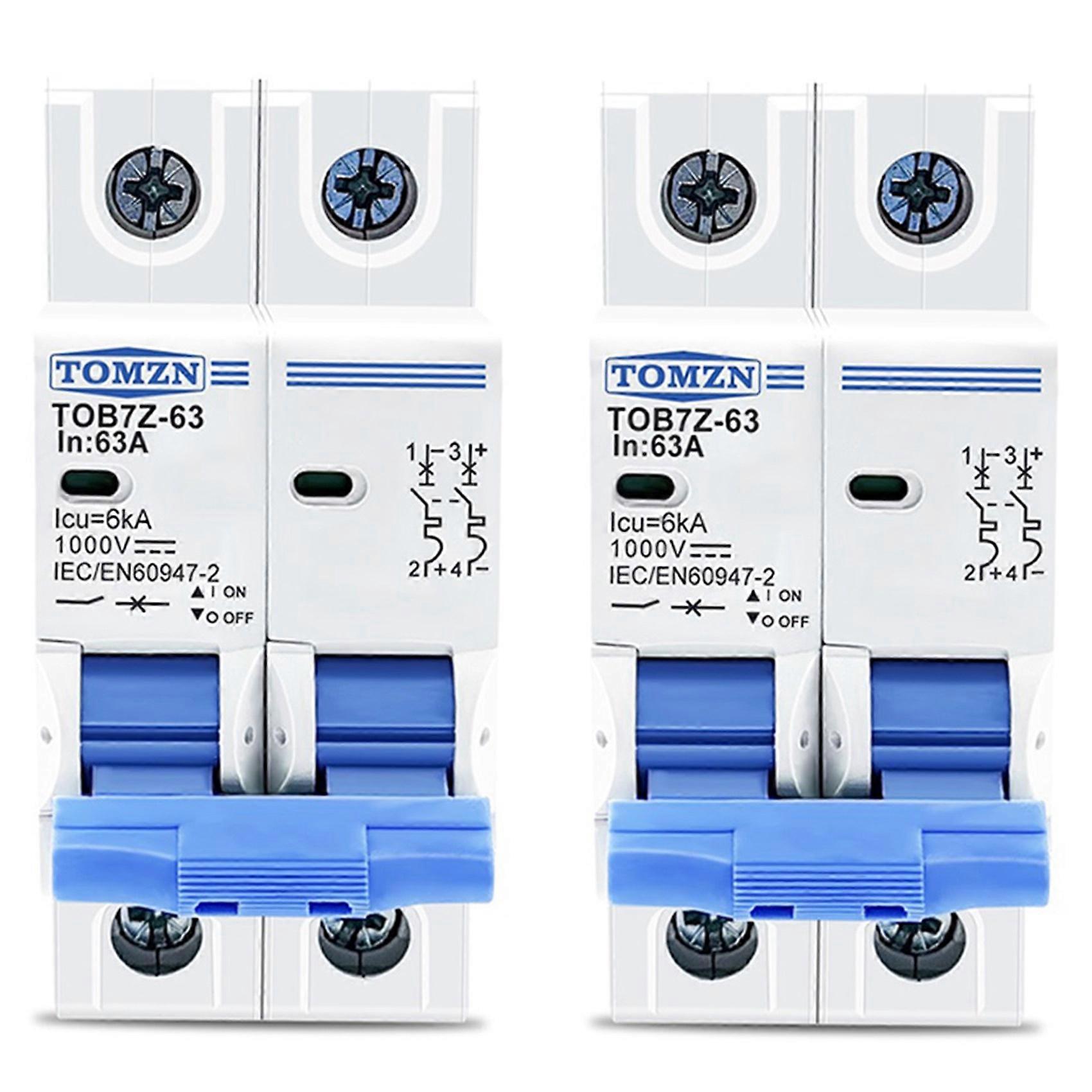 2X 2P DC 1000V Solar Mini Circuit Breaker DC MCB Circuit Breaker for PV System, 63A