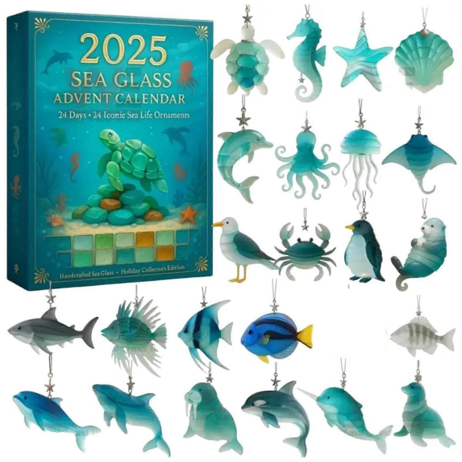 Advent Calendar 2025 with Ocean Animal Christmas Tree Ornaments, 24 Day Holiday Countdown Decor