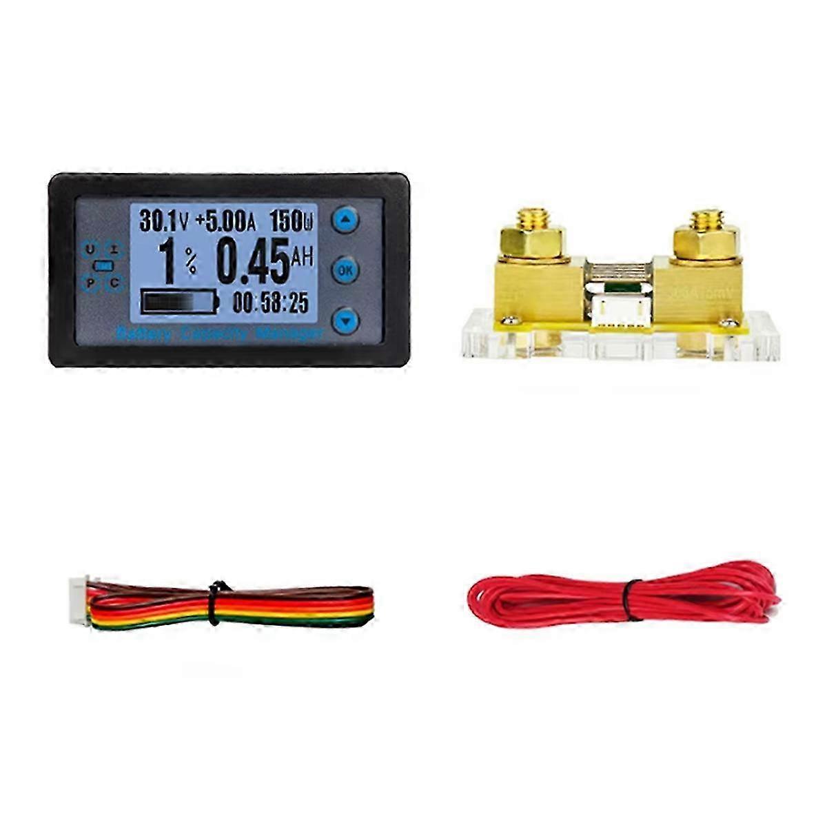 DC 8-120V Digital Energy Meter Multifunctional Coulombometer Ammeter Voltmeter Wattmeter Battery Tester with Shunt 300A