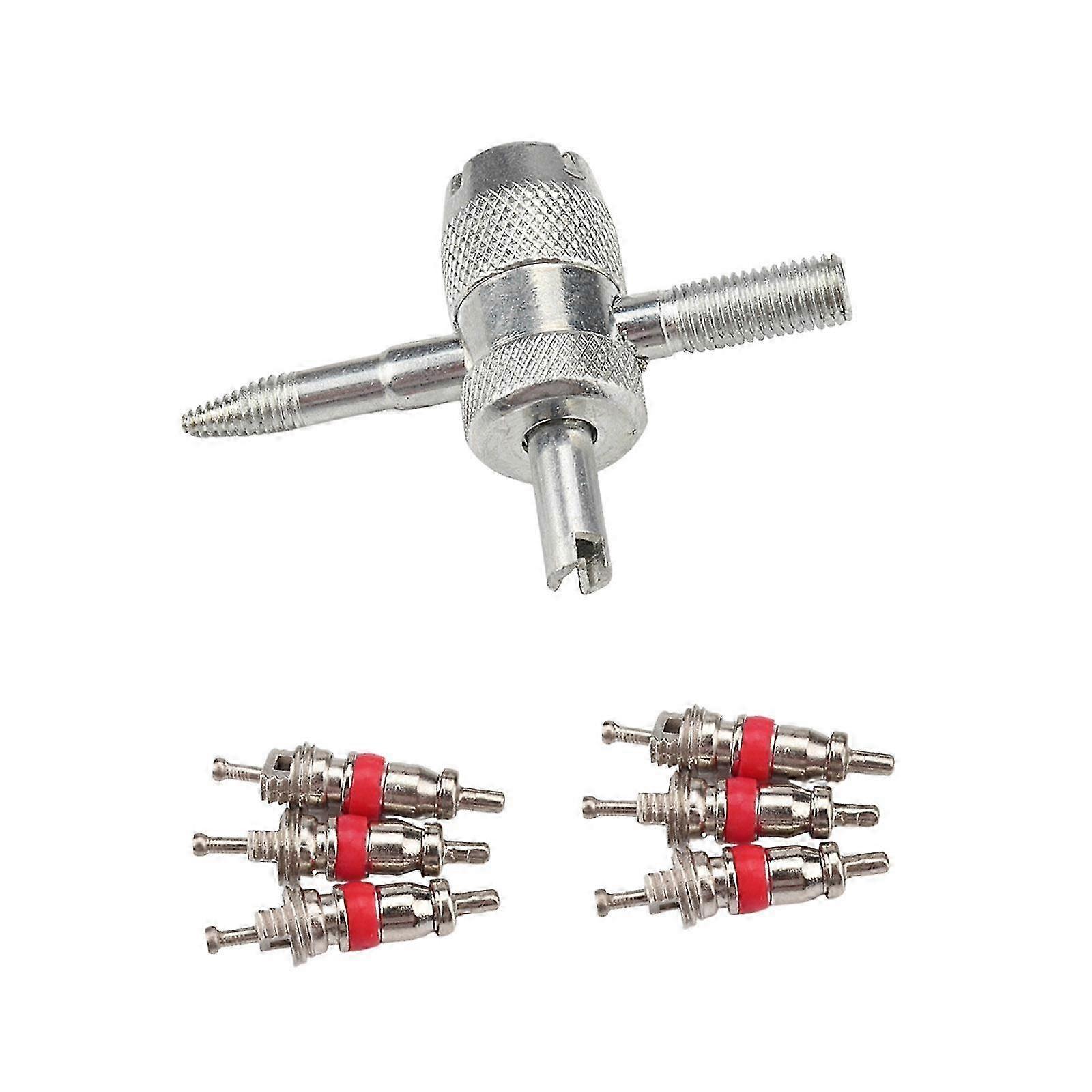 6Pcs Generic Tire Valve Core Kit 4 Way Valve Core Remover Installer Tool