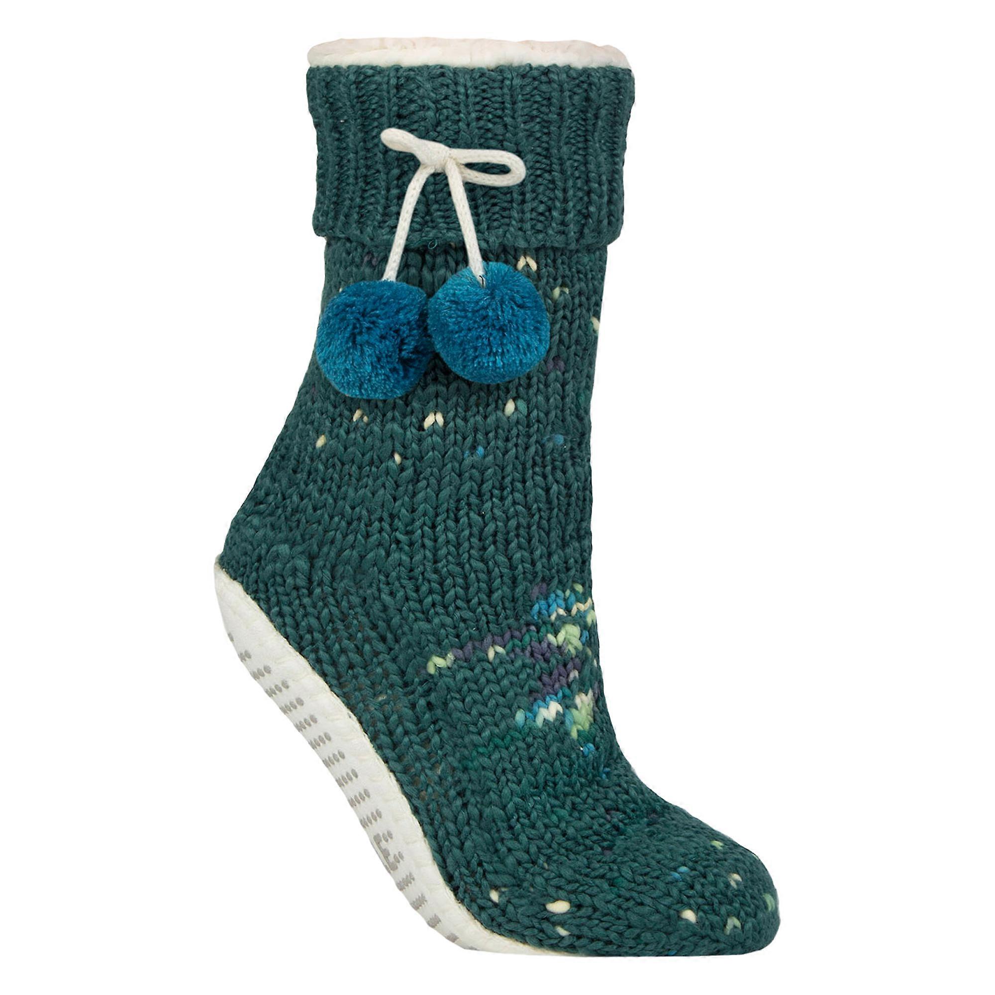 ELLE - 1 Pair Ladies Soft Sherpa Lined Pom Pom Moccasins