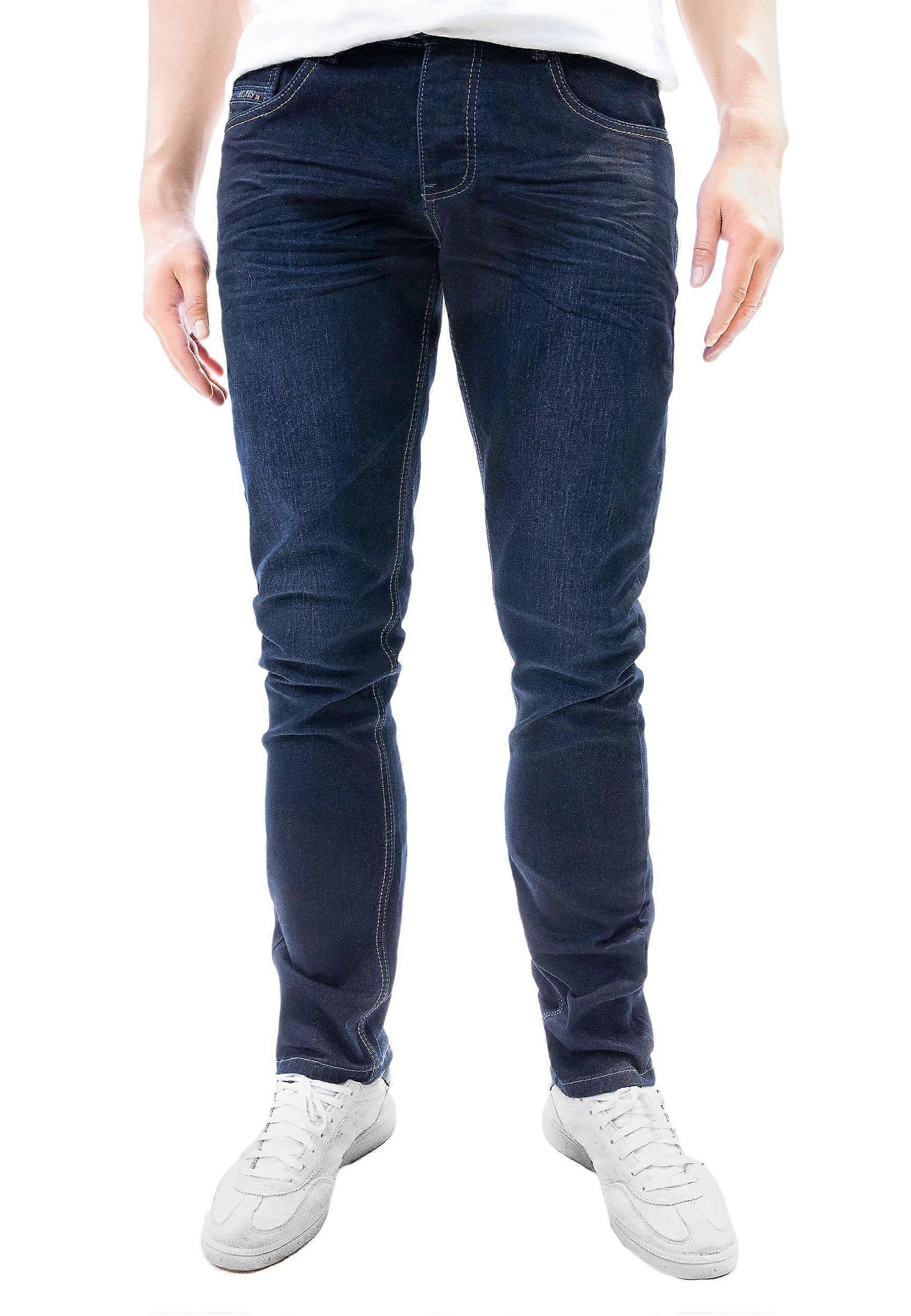 Jaylvis Men's Denim Jeans with Contrast Stitching and Button Closure