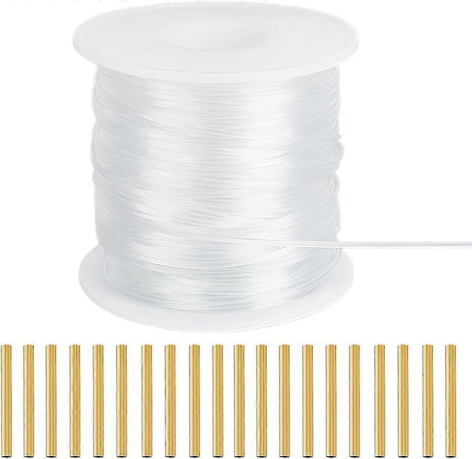 50m/54.7 Yards 1.2mm Nylon Memory Wire Nylon Memory Brim Line Plated Memory Wire with 20pcs Brass Crimp Tube Beads Bustle Nylon Memory Brim Line for S
