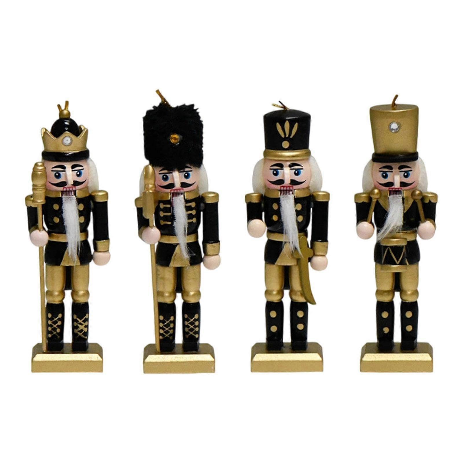 4X Christmas Nutcracker Ornaments Wooden Nutcracker Figures Set for Festive Holiday Home Decor