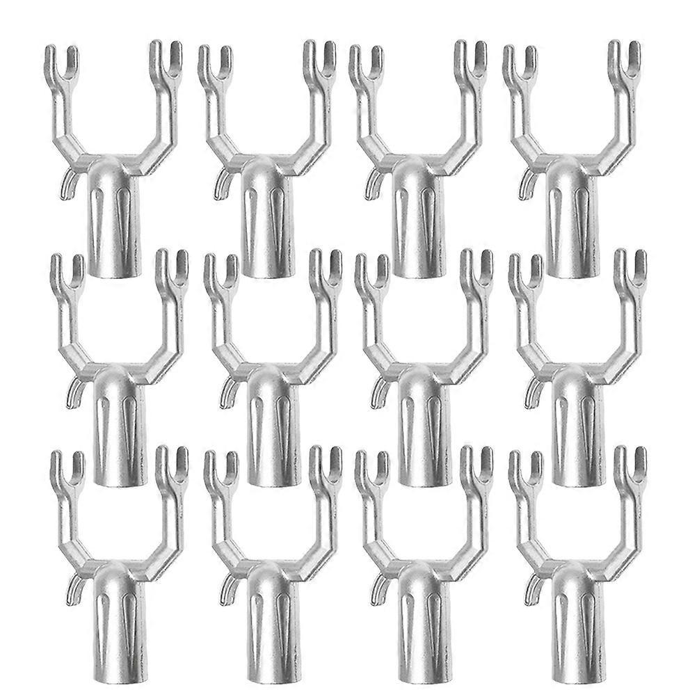 Clothes Pole Fork Clothes Fork Head for Replacement 12Pcs Silver Alloy