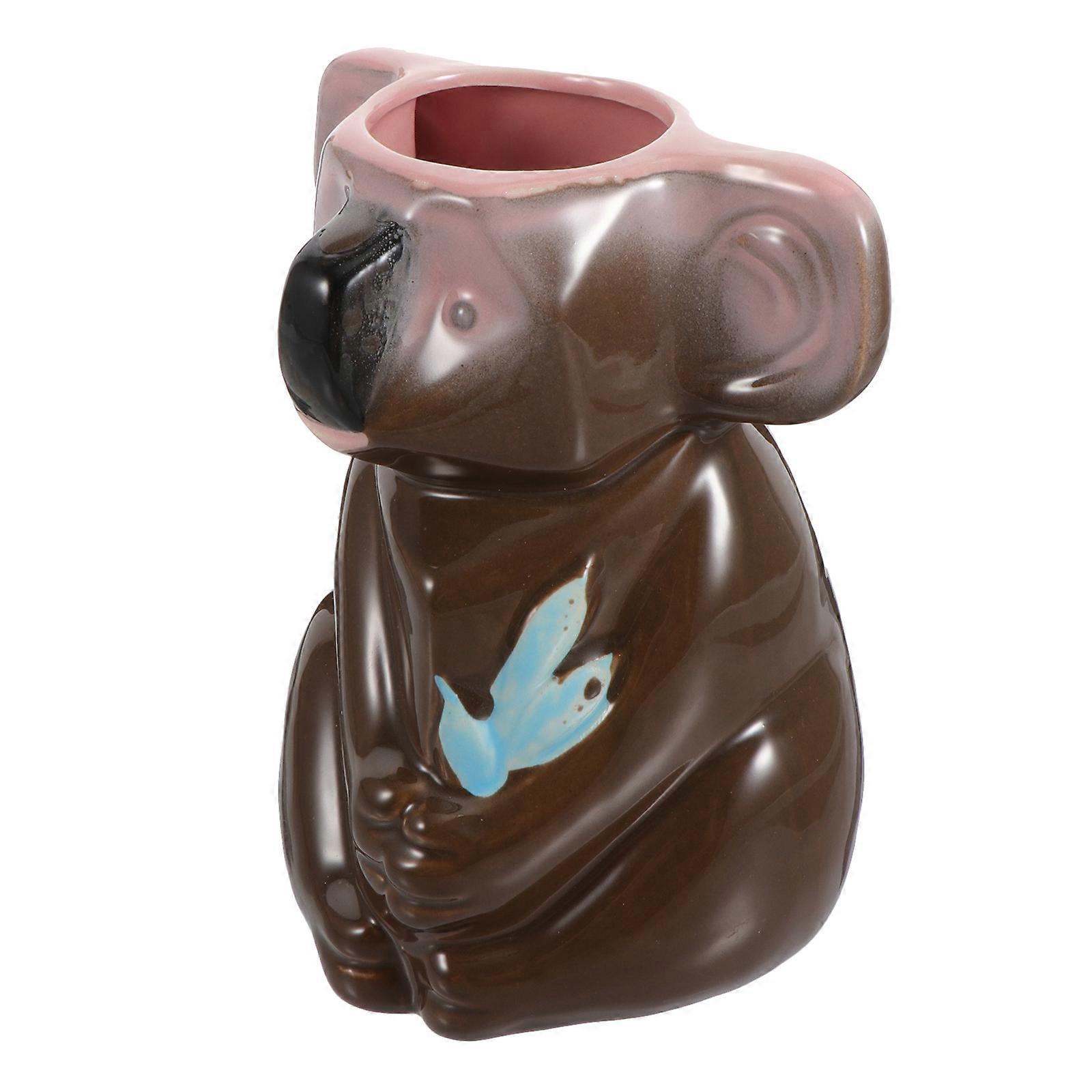 Koala Shaped Ceramic Cup for Bar Brown Material for Storage 1Pack