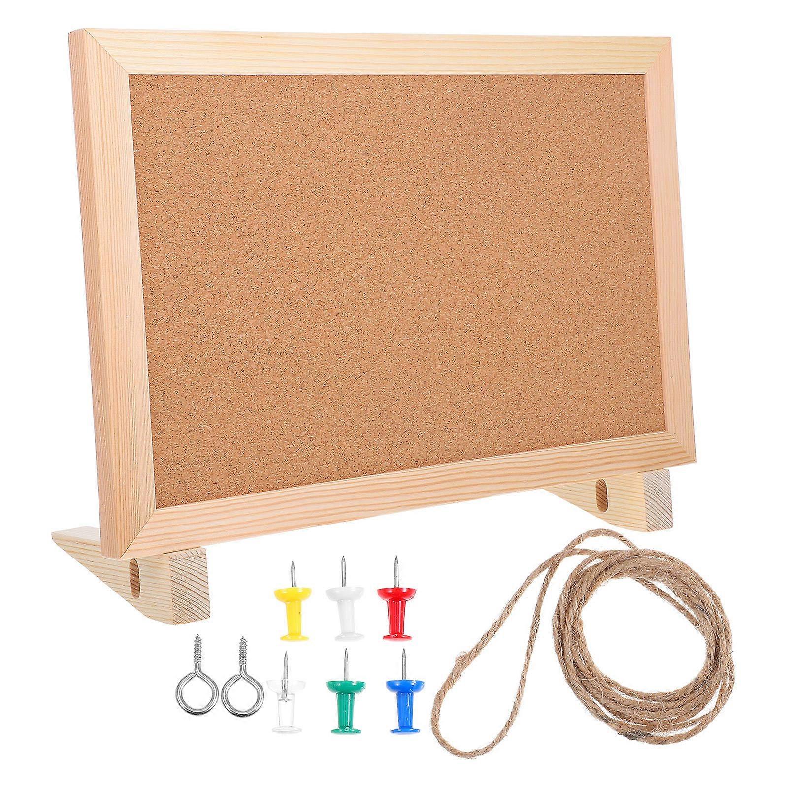 Wooden Memo Board with Cork Surface for Leaving Messages at Desk or Wall Multi Color 7x9 Inches