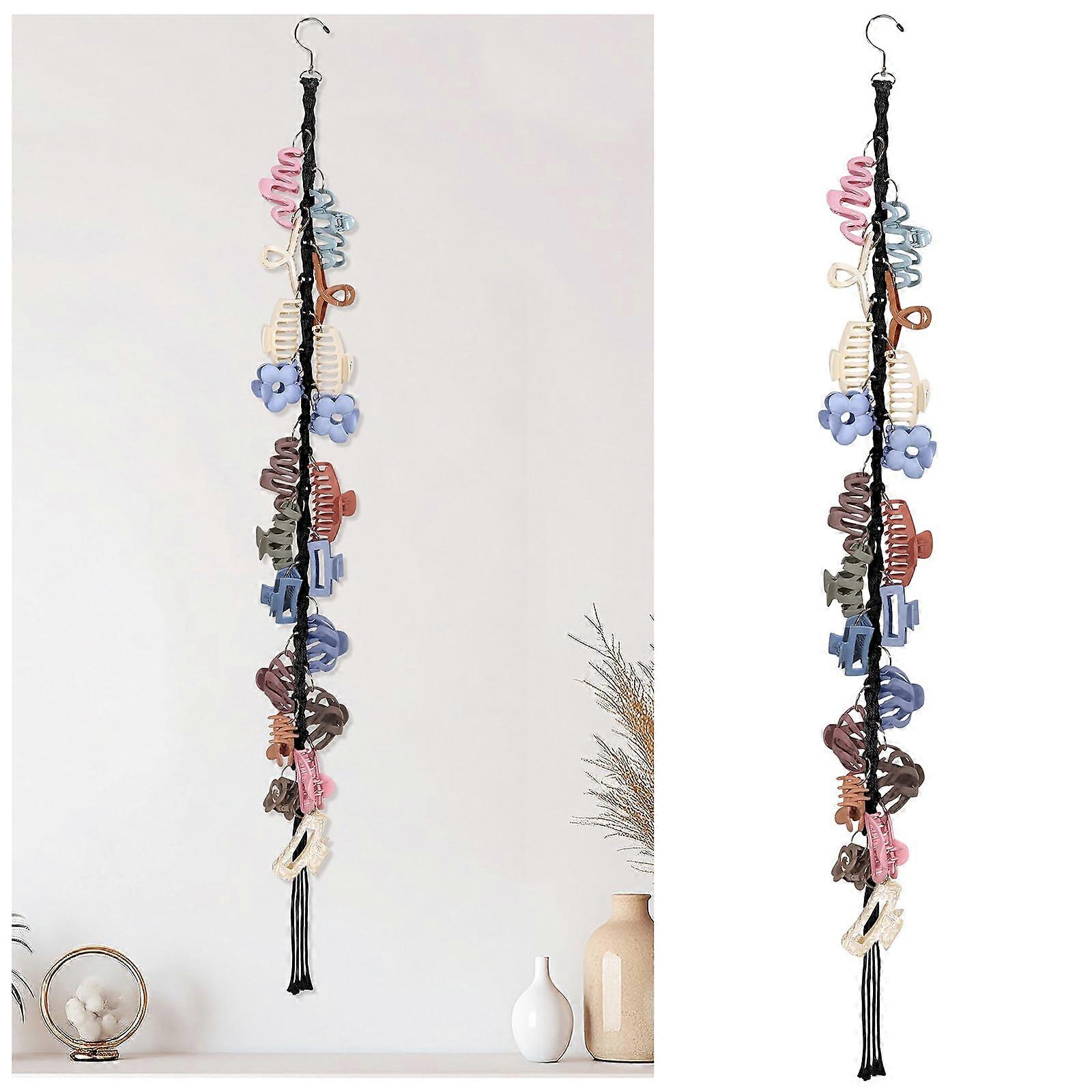 Hair Clip Organizer with 360° Rotating Hooks, Bohemian Macrame Claw Clip Holder for Wall or Door, Large Capacity Storage, Black