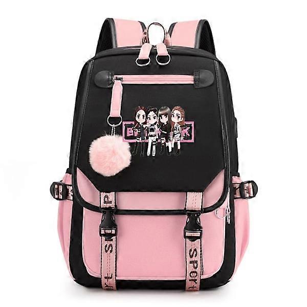 Mochila Escolar BLACKPINK Preta e rosa dançante