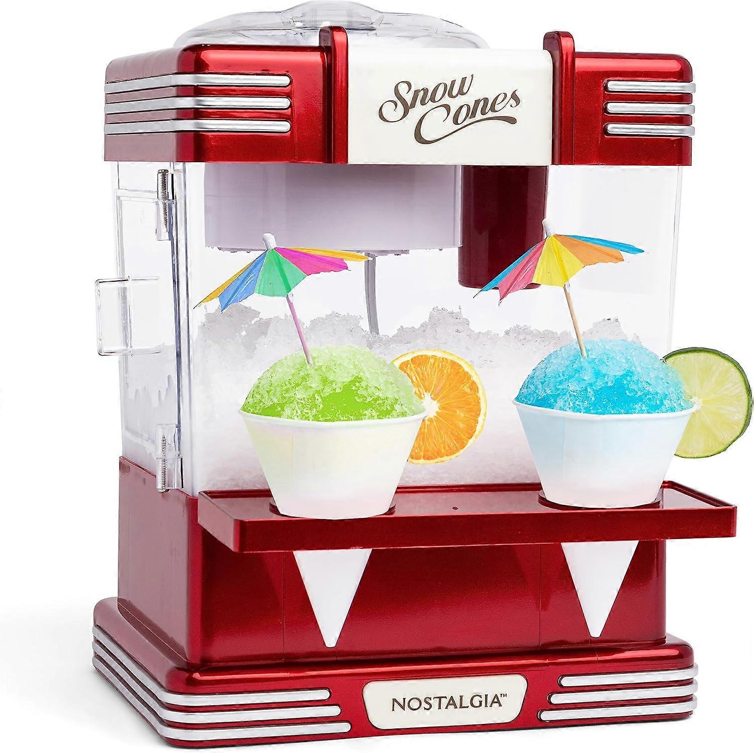 Snow Cone Shaved Ice Machine - Retro Table-Top Slushie Machine Makes 20 Icy Treats - Includes 2 Reusable Plastic Cups & Ice Scoop - Retro Red  Metall