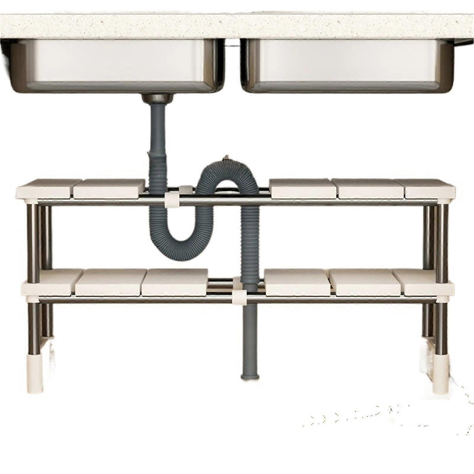 Expandable Stainless Steel Kitchen Sink Storage Rack, MultiLayer Adjustable Under Sink Organizer