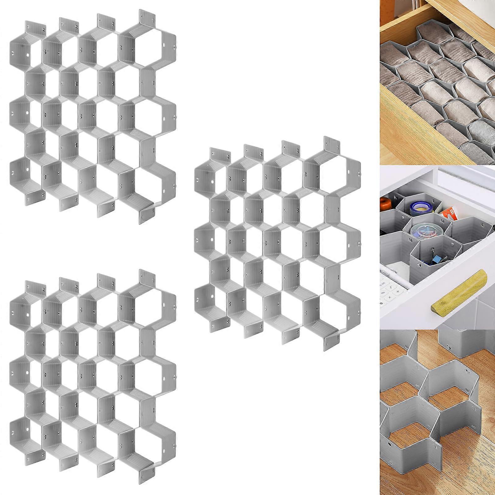 Adjustable Honeycomb Drawer Organizer 24pcs Grey Set for Clothes Socks Underwear Storage