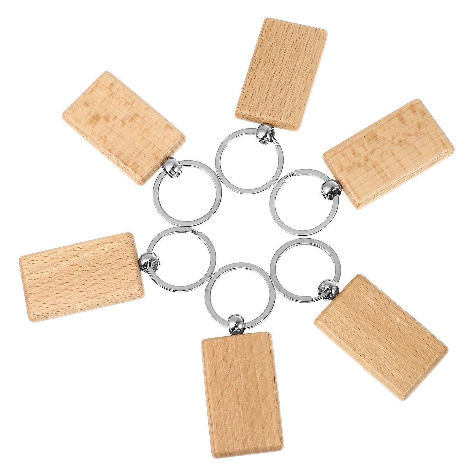 Creative Wood Keyring Pendant for Decoration 6Pcs DIY Solid Wood Keychain