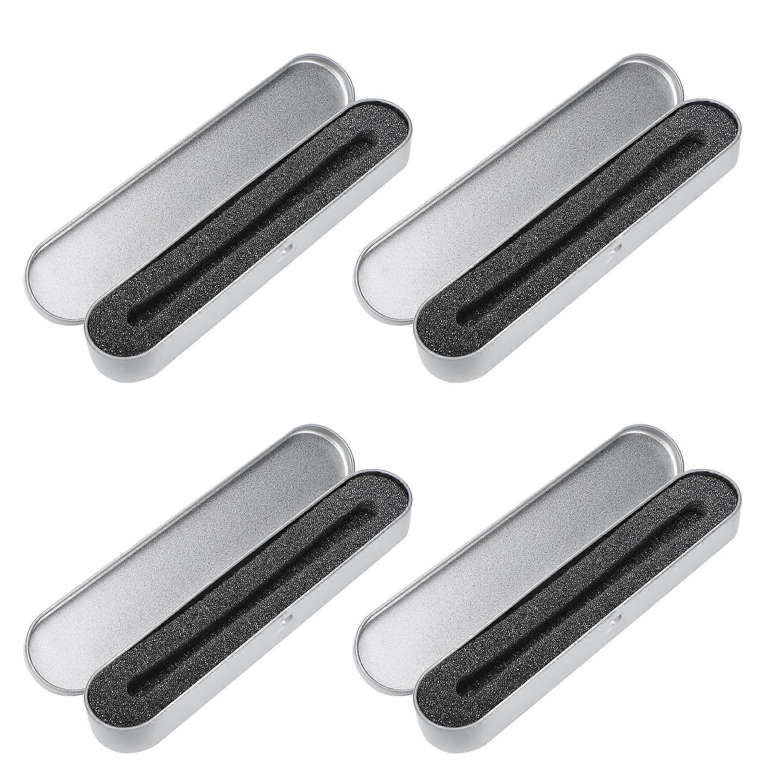 Sponge Iron Pen Box for Storage 4Pcs Square Pencil Boxes Silver