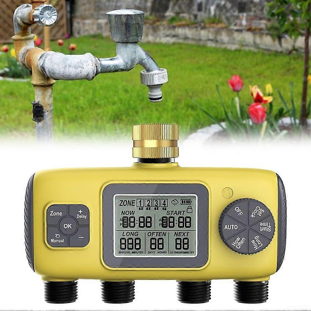 Garden Water Timer 4 Outlet Programmable Irrigation Schedules Automatic MultiZone Weatherproof BSP 3/4'