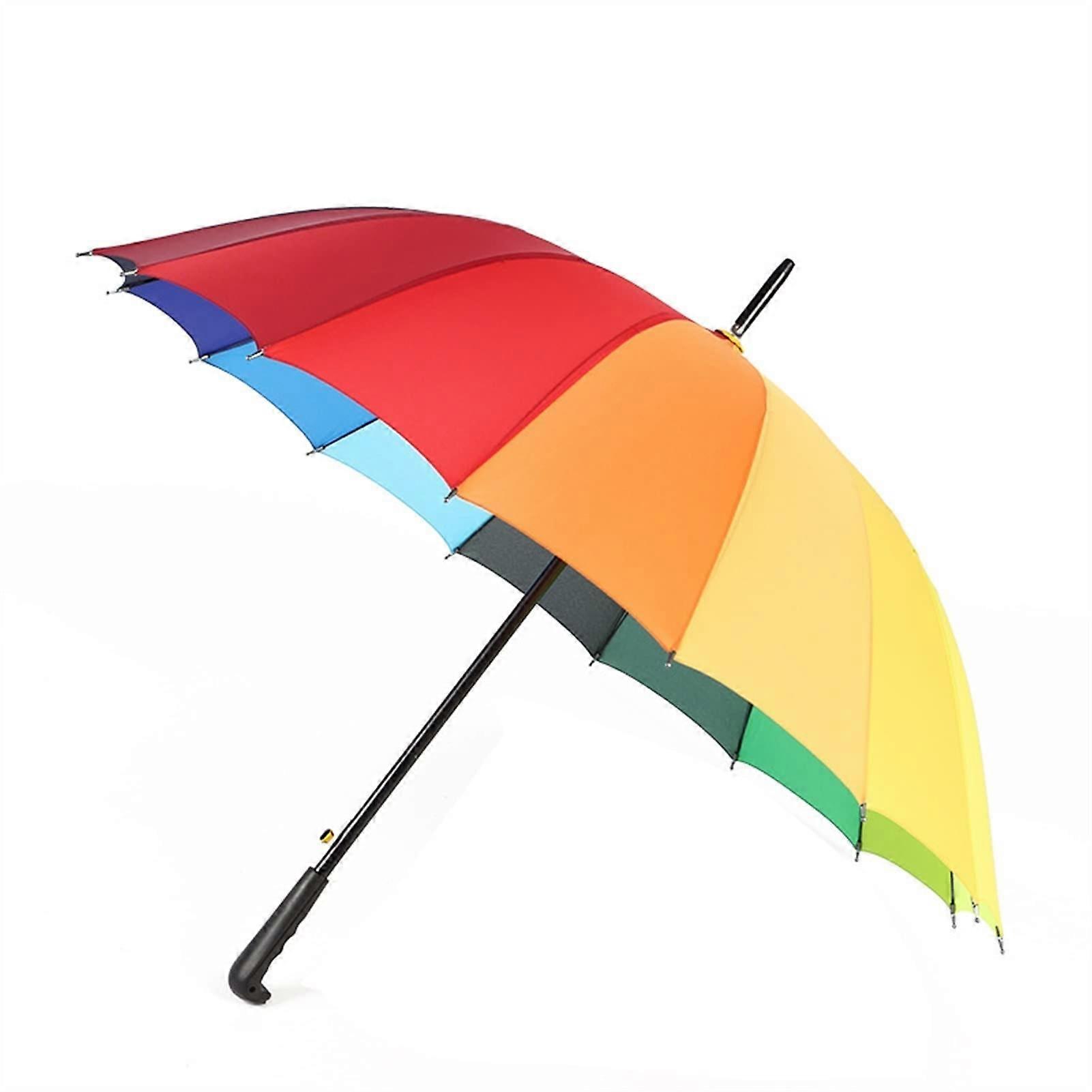 Windproof Golf Umbrella 16Rib Frame Automatic Open Colorful Rainbow Long Handle Large Canopy