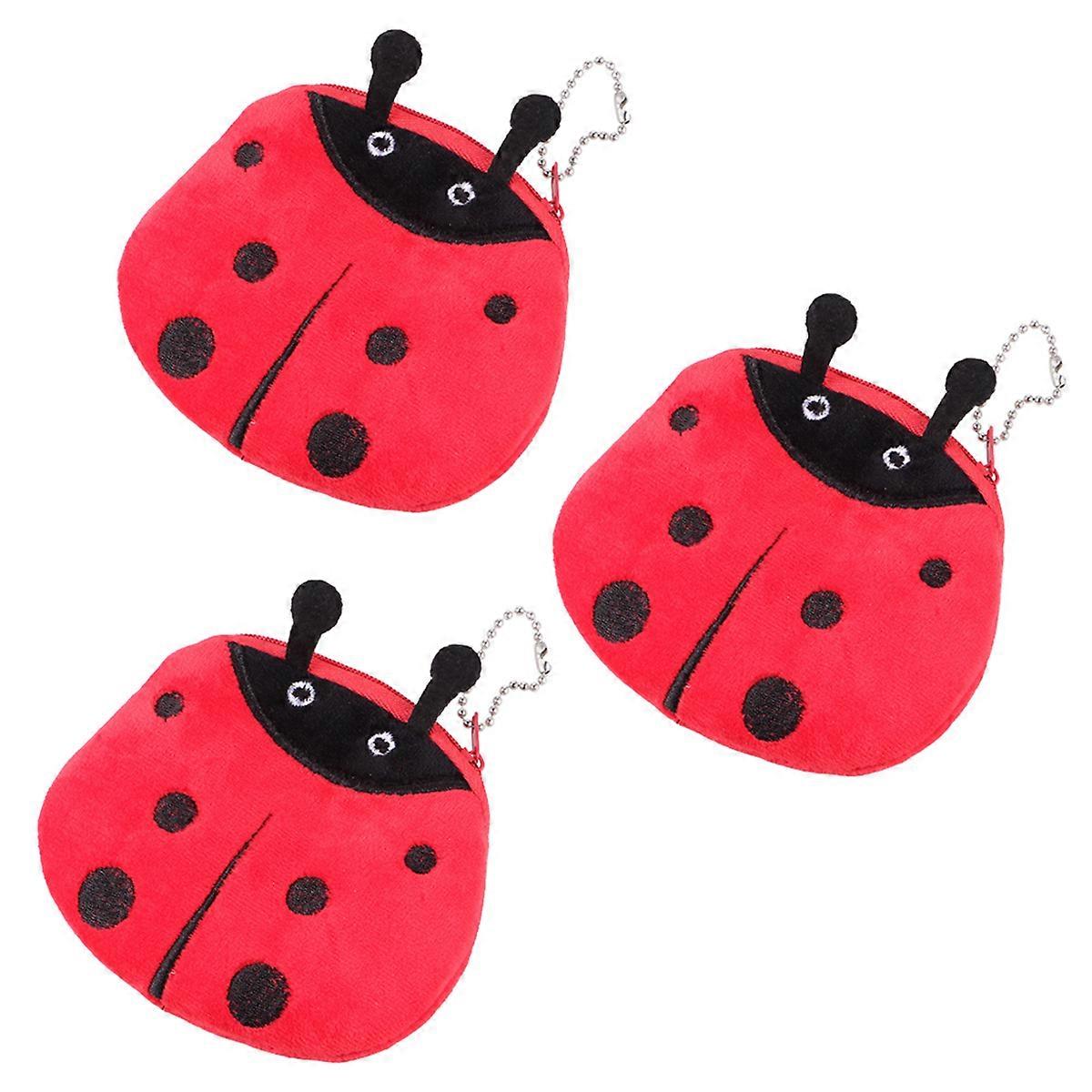 Small Key Bag Ladybug Shape Plush for Coin 3Pcs Lightweight Purse Set
