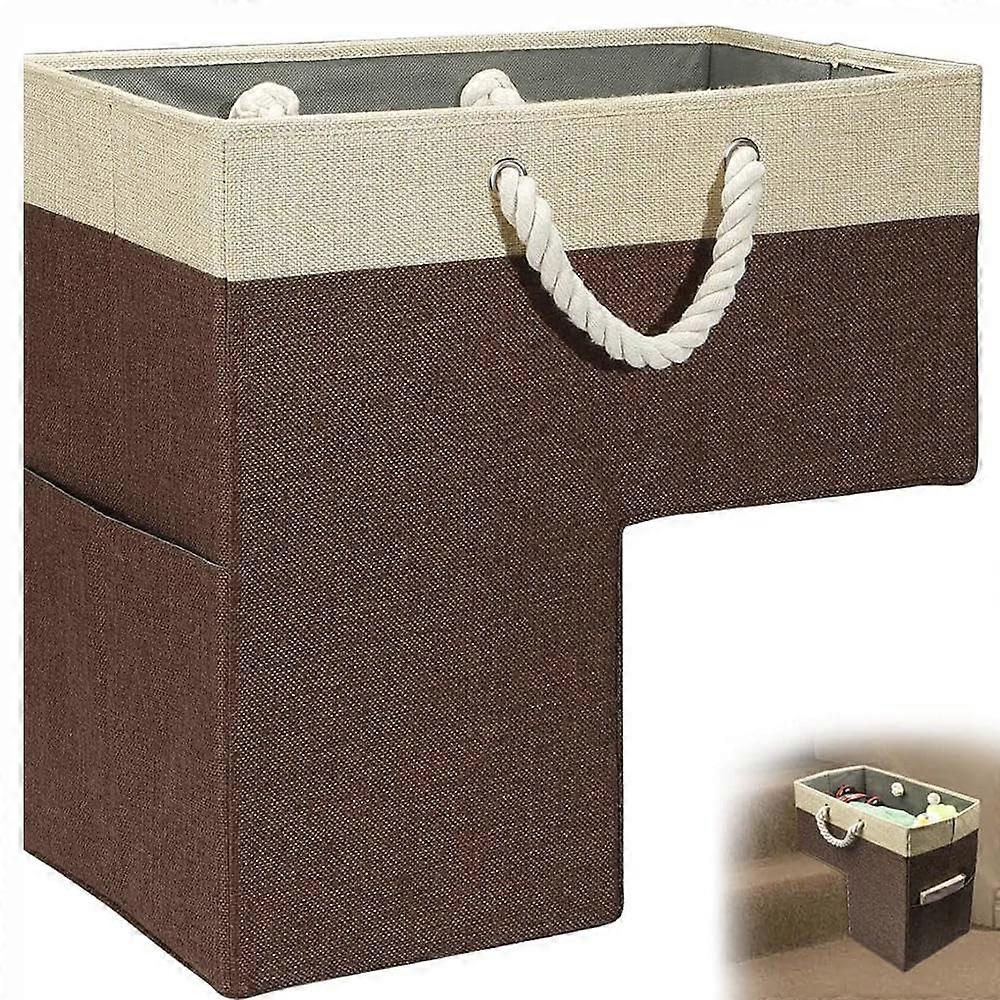 Stair Basket with Handle, Foldable Staircase Storage Organizer, AntiSlip Bottom, Brown 16'