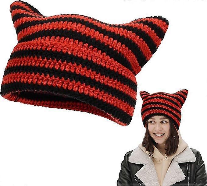 Women's knitted hat, hand-knitted hat with ears