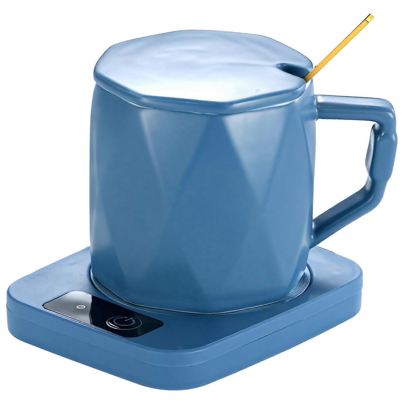 Mug Warmer with 55°C Temperature Control for Coffee and Tea, MultiSize Cups, Blue Ceramic, US Plug