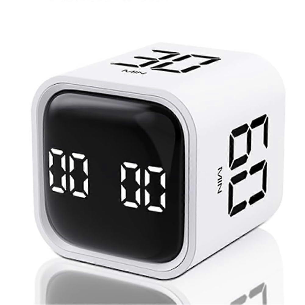 Digital Flip Timer Cube with Preset 5/10/30/60 Min and Custom Countdown, Rechargeable for Work Study Tasks, White