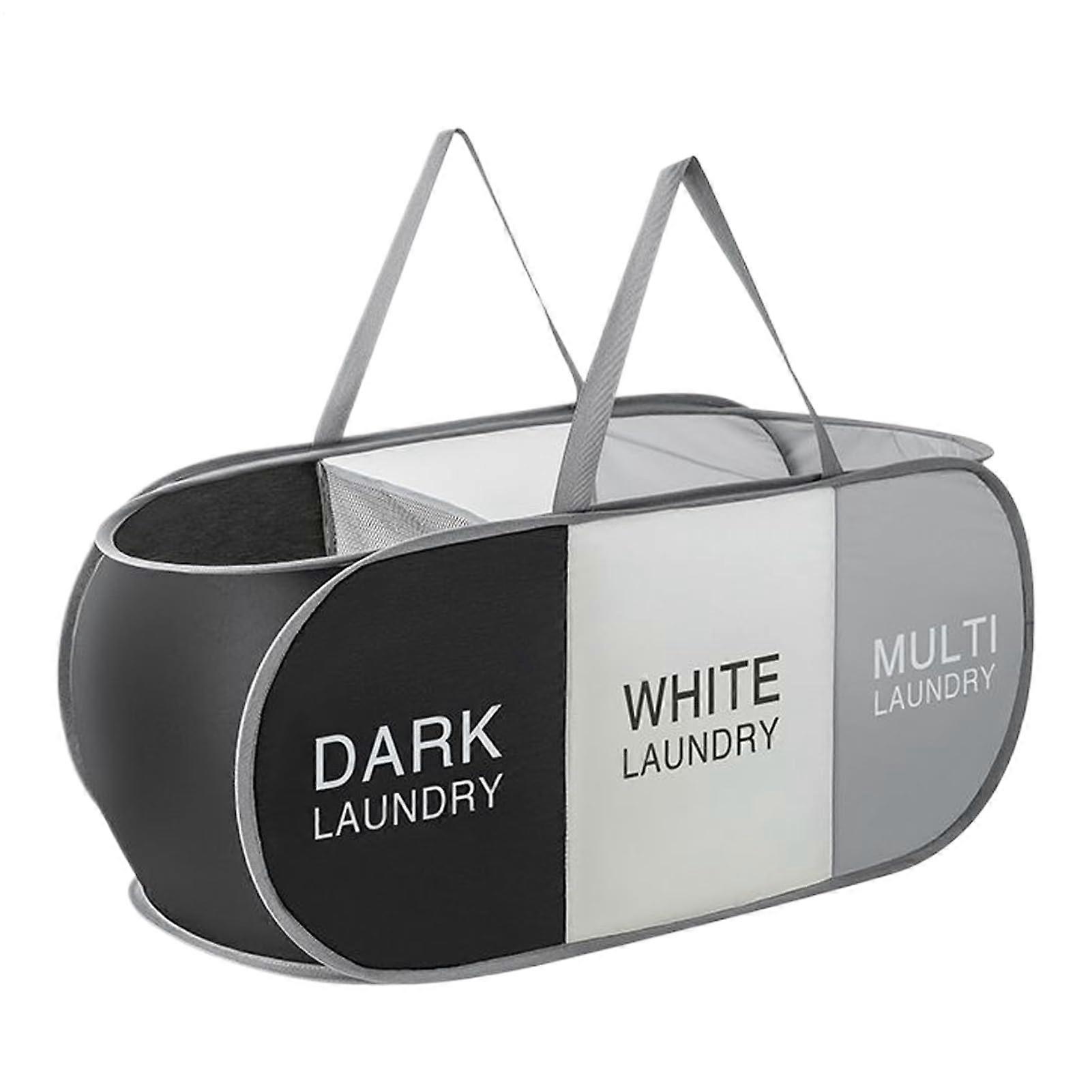 Laundry Basket 3Section Foldable Hamper for Sorting Clothes TearResistant for Dorm and Nursery