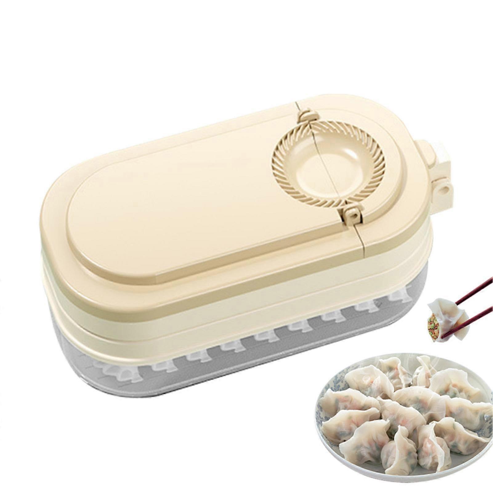 Dumpling Maker with Skin Press Mold for Fast Dumpling Making and Storage Box Kitchen Tool Khaki
