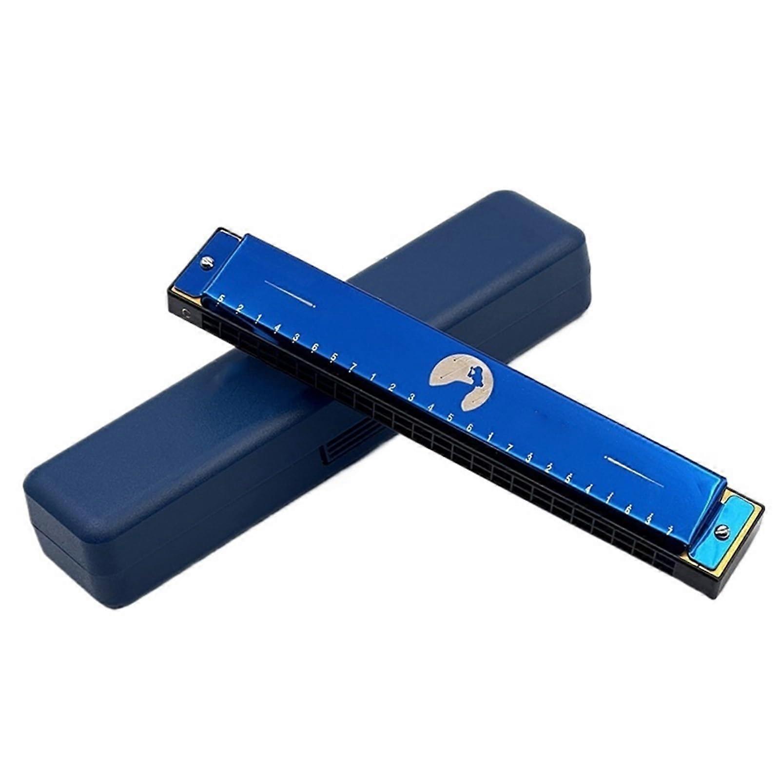 24 Hole Polyphonic C Harmonica Blue Professional Extended Range Precision Tuned for Beginners and Adults