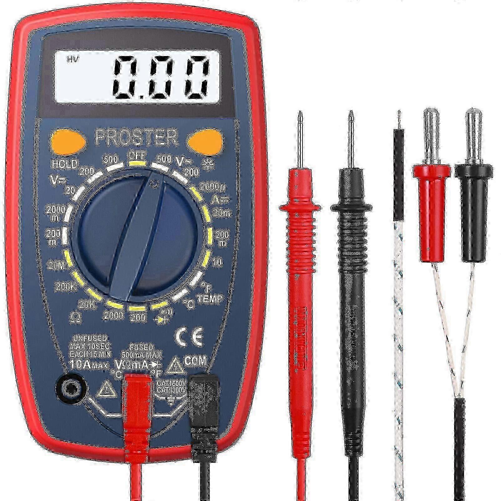 Proster 1999 Counts Digital Multimeter with Test Leads, Backlight, Diode Test