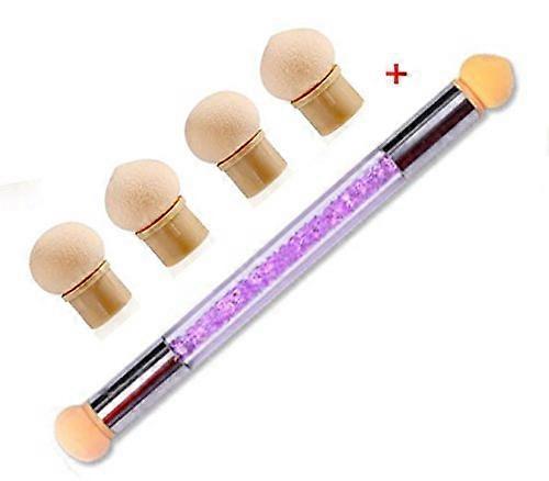 Double Ended Nail Art Gradient Sponge Brush with Purple Handle and 4 Replaceable Heads