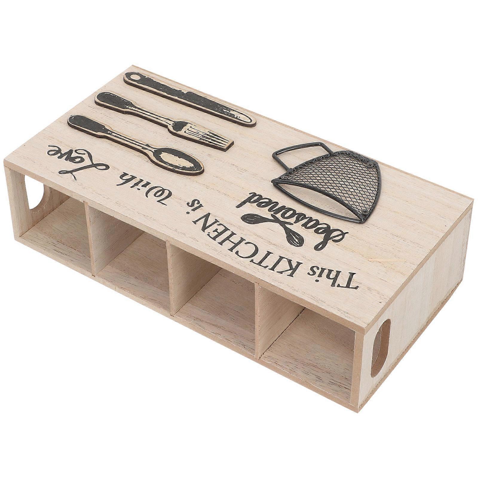 Multi-Function Wooden Utensil Box Cutlery Storage Case for Household Use